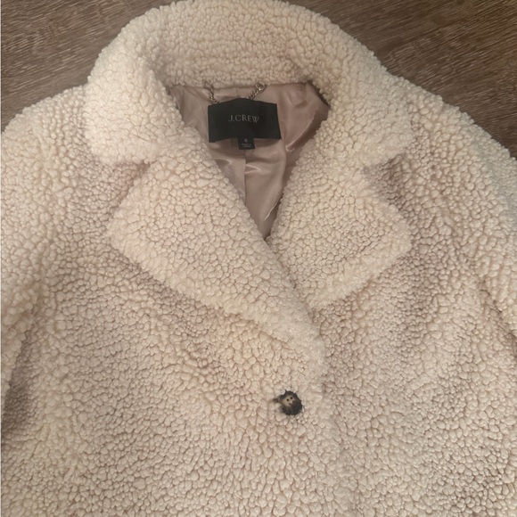 J. Crew Teddy Sherpa Jacket Ivory Button Up Faux Fur Coat size small - Picture 10 of 10